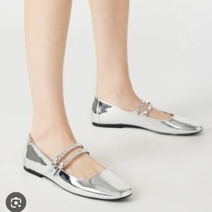 Steve Madden Bensonn Silver Metallic Mirror Double Buckle Mary Jane Flat NEW